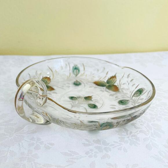 Antique Moser Bohemian Etched Glass Nappy Dish Handle Spout Gold Gilt Heart - Picture 3 of 11